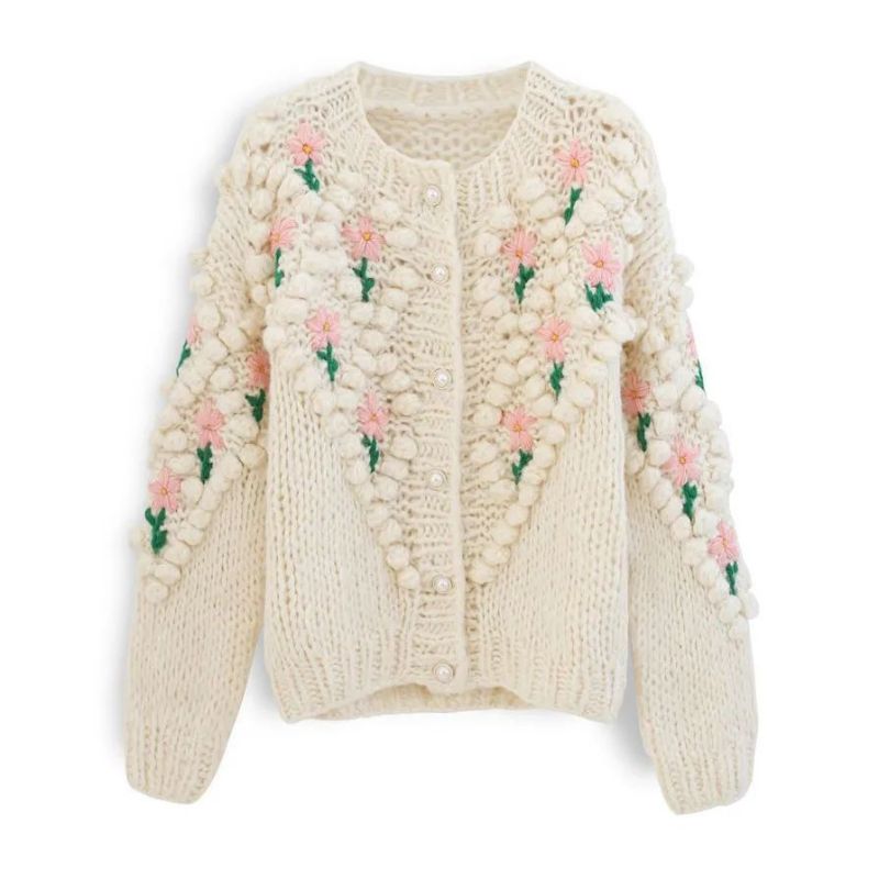 Nút dệt kim tùy chỉnh Cardigan thêu crochet cộng với áo len phụnữ có kích thước