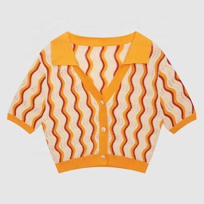 2023 thiết kế mới tùy chỉnh phụ nữ dệt kim V-Neck lỏng lẻo màu xuân và mùa hè T-shirt ngắn tay áo len đan cardigan