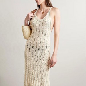 Cácnhà sản xuất hàng dệt kim tùy chỉnh Cổ tròn Sling Halls Out Backless Sexy Women váy dệt kim