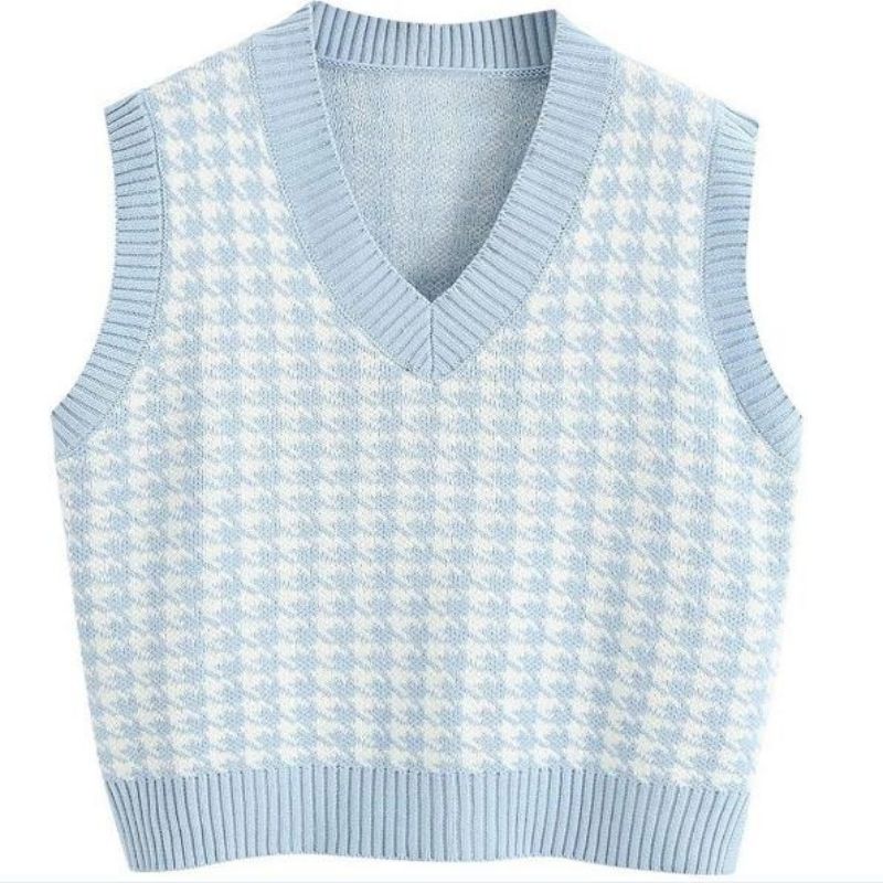 Mẫu áo len đan áo vest không tay áo dệt cổ chữ V
